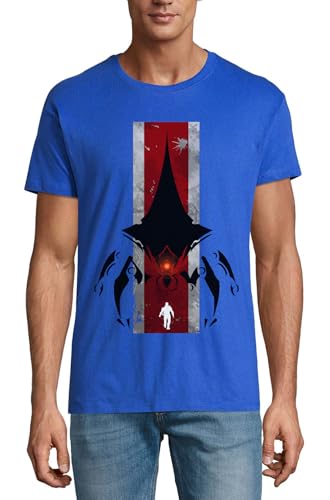 T-shirt homme bleu royal en coton col rond imprimé alien