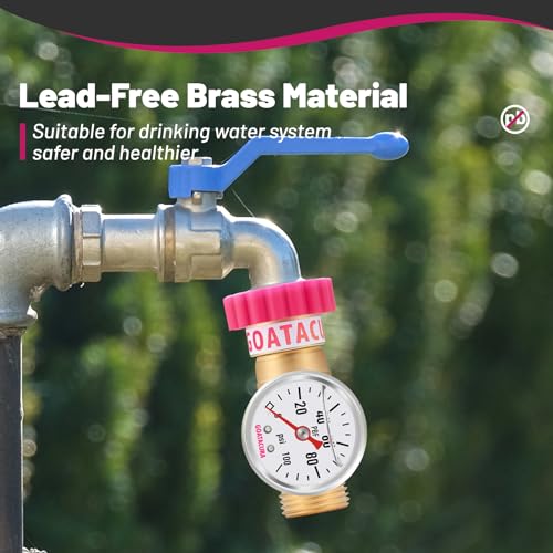 Image of Water Pressure Regulator, Lead-Free Brass Pressure Reducer, 40-50psi, 3 /4 inch Hose, with Gauge and Filter Screen, for Camper Travel Trailer RV Plumbing System