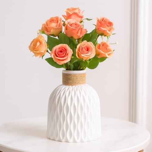 Image of Plastic Pineapple Shape Decorative Vase with Jute Rope Top | Unbreakable Flower Pot for Centre Table, Balcony & Living Room Decor | Only Vase (No Flower) (White)