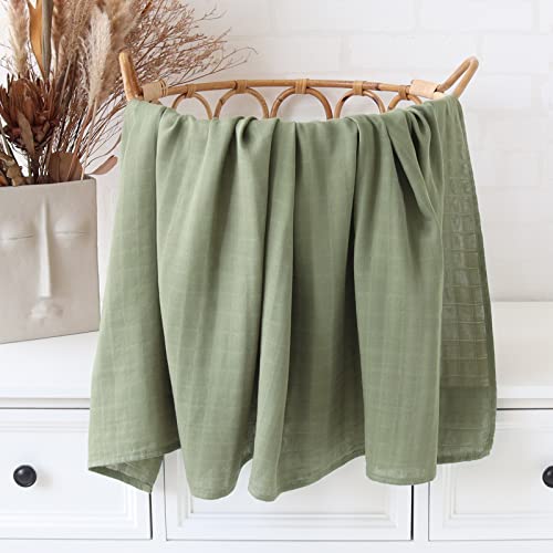 Image of LifeTree Muslin Swaddle Blankets, Woodland Baby Swaddling Receiving Blanket for Boys & Girls, 70% Viscose from Bamboo and 30% Cotton, Large 47 x 47 inches Safari Jungle /Olive Green