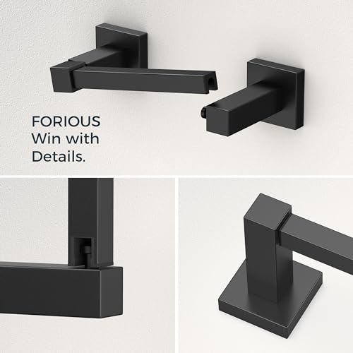 FORIOUS Toilet Paper Holder Wall Mount and Hand Towel Ring Set, SUS 304 Stainless Steel Double Post Pivoting Tissue Roll Holder, Modern Bathroom Hardware Accessories Set, Matte Black - Image 4