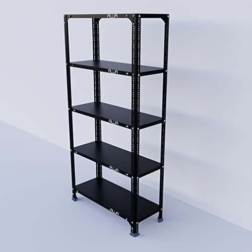 ALIJA®️ Slotted Angle Metal Rack(5 x 2.5 x 1 Ft. / 60 x 29 x 12 Inch) with 5 Shelves Storage Rack Unit (Black, 22 Gauge Shelves,16 Gauge Angle)