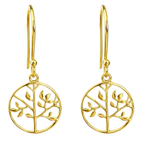 Boucles d'oreilles arbre de vie plaqué or femme pendantes 13mm