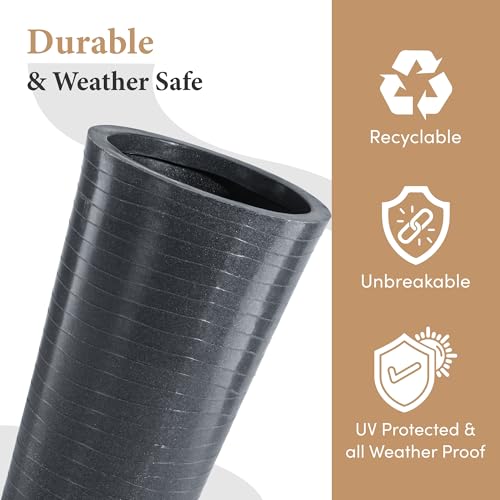 Image of Kuber Industries Rotomould Big Size Planter 23 Inch | Outdoor Indoor Flower Pot with Drain Hole for Balcony, Terrace, Garden, Office | Rib Tower - Grey