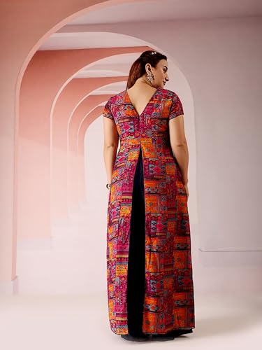Image of Miss Chase A+ Women's Keyhole-Neck Regular Sleeve Bohemian Panelled Viscose-Rayon Regular-Length Jumpsuit