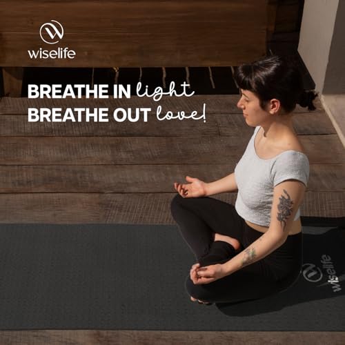 Image of WiseLife Classic Eco-TPE 6MM Yoga Mat with Yoga Strap for Men & Women | Extra Thick, Long & Wide Non-Slip, Anti-Tear Exercise Mat for Home, Gym, Workout, Fitness, Yoga & Pilates (Black)