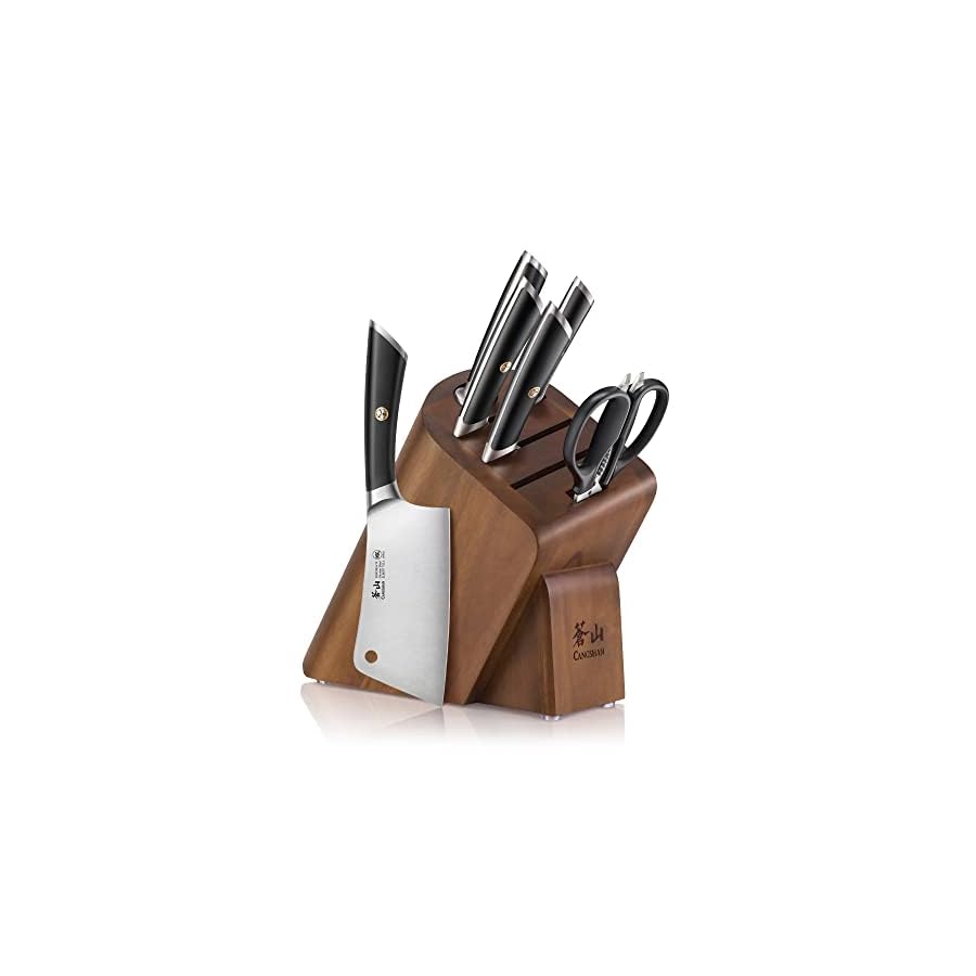 Cangshan ELBERT Series German Steel Forged Cleaver Knife Block Sets, Acacia (7-Piece, Black)