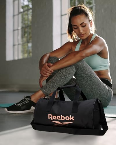 Reebok Duffle Bag - Lightweight Unisex Carry On Small Gym Bag - One Size Sports & Travel Duffel Bags for Men and Women, Size One Size, Plyo Jet Black With Rose Logo2