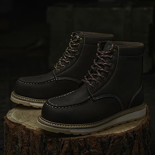 Steel Moc Toe Waterproof Safety Work Boots For Men,Fashion Classic Insulated Industrial Construction Ankle Shoes Dark Brown 6 Inch Footwear2