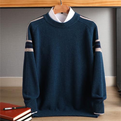 Men 100% Solid Wool Cold Blouse Loose Breathable Sweater Round Neck Pullover2