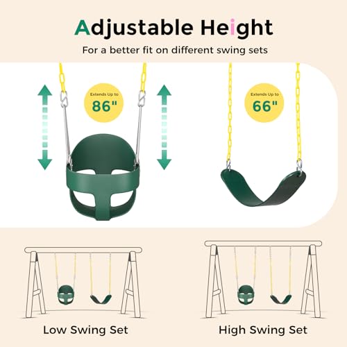 Image of DECORLIFE Toddler Swing Set, High Back Full Bucket Swing with Heavy Duty Swing Seat Combo Pack, 330lb Capacity for Kids Adults, Plastic-Coated Chains and Quick-Snap Carabiners for Backyard, Playground