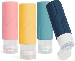 Alyvisun 4 Sztuki Butelki Podróży Silikonowe 100ml, Pojemniki Podróży [Do Napełniania & Nieprzeciekające], Małe Butelki Do Wyciskania na Szampon, Balsam, Kosmetyki