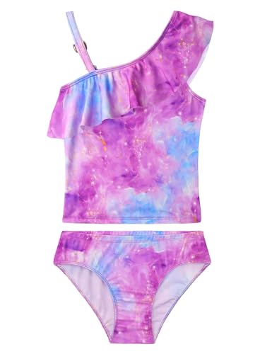 Image of Girls Tankini Swimsuit Two Piece Bathing Suit Colorful Toddler Kids Ruffle Swimwear Adjustable Strap Summer Beach
