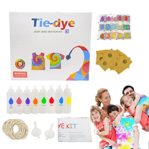 Kit de pintura Tie-Dye para teñir tejidos, arte creativo | Kit para colorear tejidos con frascos, guantes y bandas elásticas, ideal para camisetas, manualidades de fiesta, proyectos escolares y