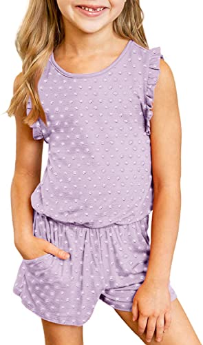 Ebifin Girls Short Sets With Two Side Pockets Summer Short Sleeve Shirt And Shorts Set #TOP14
