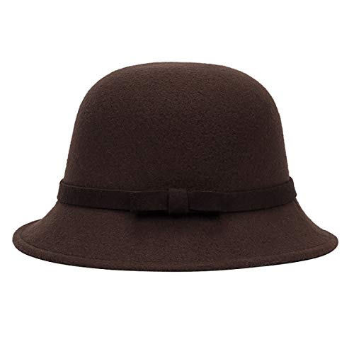 Ayuduots Bowlerhut aus Wollfilz mit Schleife, Herbst-Winter-Vintage-Glockenhut mit Krempe, eleganter Fedora-Bucket-Hut für Damen