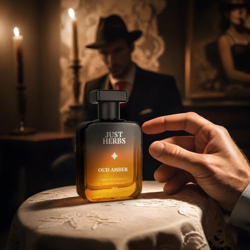 Image of Just Herbs Intense Oud Amber Eau Da Parfum for Men 50 ml | Long Lasting Pure Fragrance Body Spray Mens Perfume with Flowers & Spices