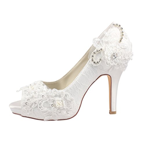 Emily Brida Lace Wedding Shoes Ivory Lace Peep Toe High Heel Bridal Shoes2