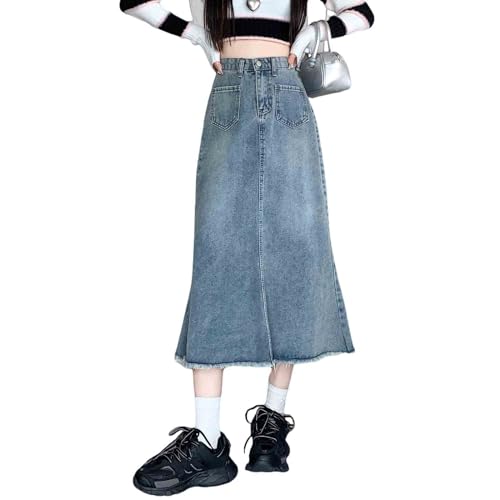 Retro Denim Skirt, Long Skirt, high Waisted, Casual A-line Skirt, Harajuku Denim Large Swing Skirt