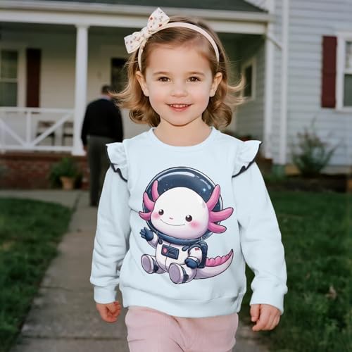 Girls' Long Sleeve Crewneck Pullover Sweater Elastic Girls 1-8 Ruffle Crewneck Sweatshirt for Outdoor Activities3