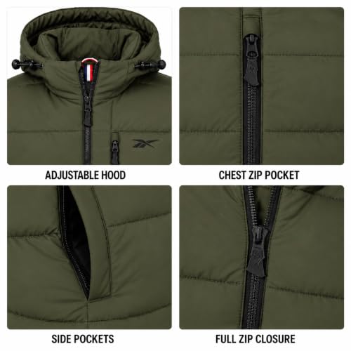 Image of Reebok Mens Quilted Puffer Jacket, Weather Resistant Hooded Winter Coat