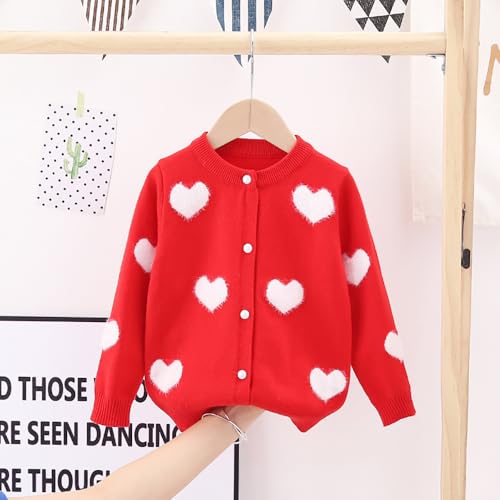 Image of ASHER FASHION Girls Knit Cardigan Heart Sweater Long Sleeve Button Down Love Coat for 2-8 Years Kids Tops