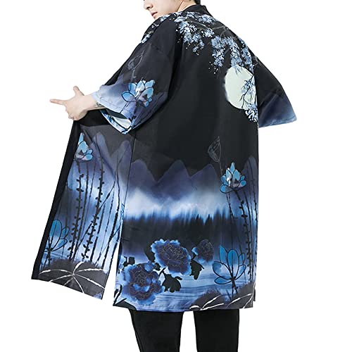 Image of HAORUN Men Japanese Kimono Coat Loose Yukata Outwear Long Bathrobe Tops Vintage