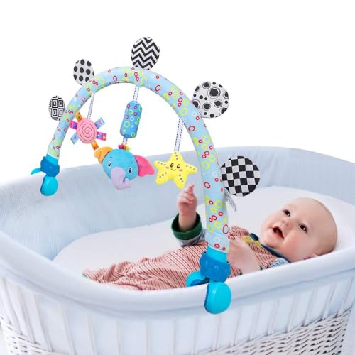 Image of Caterbee Travel Arch Baby Bassinet Mobile Toys for Infant & Toddlers, Clip-On Stroller & Crib Activity Toy Bar with Hanging Toys, 0 Months+ (Elephant)