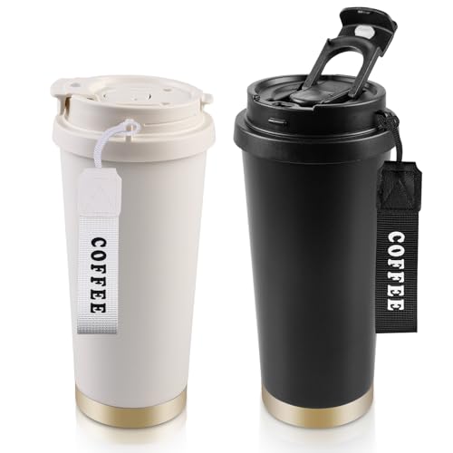 Taza Termica, 2 Piezas Termo, 530 ml Taza Termica, Acero Inoxidable Vaso Termico, Taza Termica para Llevar, Reutilizables Termo Cafe, Doble Pared Taza Termo, Termo para Café y Caliente, Leche y Té