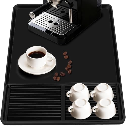 Image of Coffee Mat with Detachable Dish Drying Mat，24'' x 16'' Large Silicone Coffee Bar Station Mat for Countertop, Stays in Place, Waterproof and Heat Resistant Machine Accessories Mat with Raised Edges