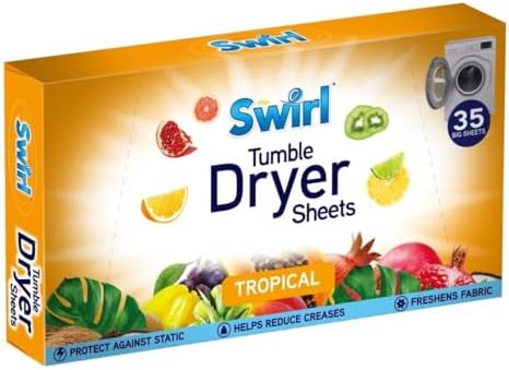 Swirl Tumble Dryer Sheets with Long Lasting Tropical Fragrance, 35 Big Sheets | Eliminates Static Cling & Softens Clothes In Laundry Dryer Machine
