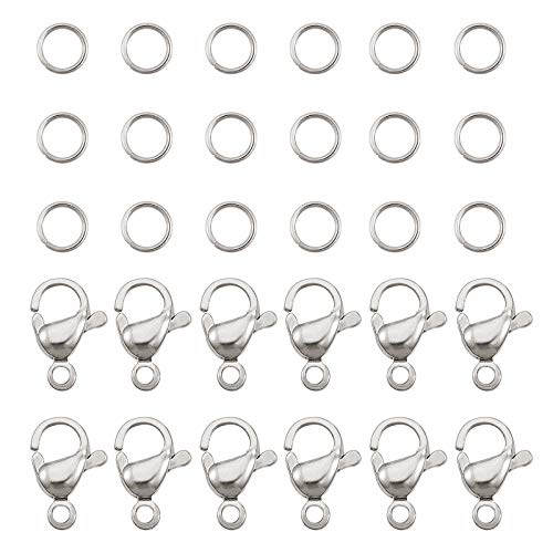 PH PandaHall 60pcs Fermoirs a Pince de Homard en Acier Inoxydable avec 120pcs 7mm Jump Rings Anneaux de Saut Ouverts pour Bracelet Collier Boucle d'oreille Création de Bijoux