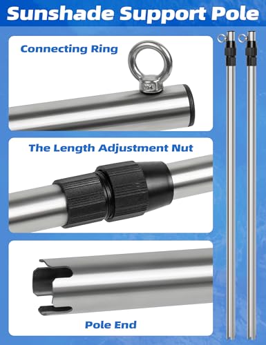 BLUEWING 2-Pack V4 Upgraded Sunshade Support Pole for Fishing Boats 316 Stainless Steel Heavy Duty Boat Shade Canopy Pole, Adjustable Length up to 6.21ft