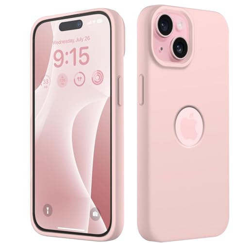 Image of VONZEE Microfiber Logo Cut Cover Compatible for iPhone 13 Case Cushion Liquid Soft Silicone Gel Rubber Phone Cases Non-Slip Protective Shockproof Back Cover 6.1 inch, Sand Pink