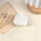 Reownest Kompatybilny z etui AirPods 4 generacji z zestawem do czyszczenia, uroczy modny wzór w kropki estetyczny wzór w paski, odporny na wstrząsy na drzwi - klucze z miękkim etui - beżowy