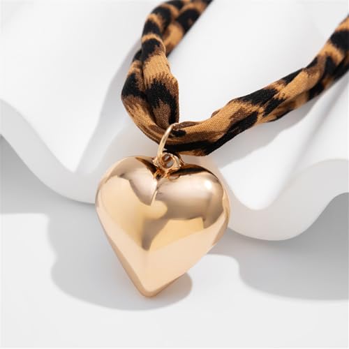 PINK TOWN Vintage Boho Necklace,Fashion Leopard Starfish/Flower/Heart/Cross Pandent Necklace Satin Fabric Leopard Choker Bohemian Summer Beach Holiday Jewelry for Women4