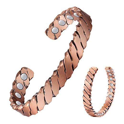 Feraco Copper Bracelets for Men, 12X Strength Pure Copper Magnetic Bracelet for Men with Neodymium Magnets, Adjustable Cuff Bangle (Woven)