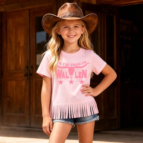 Image of Girls Western Shirt Toddler Tassels Cowgirl T-Shirt Im The Problem Country Concert Shirts Summer Short Sleeve Top