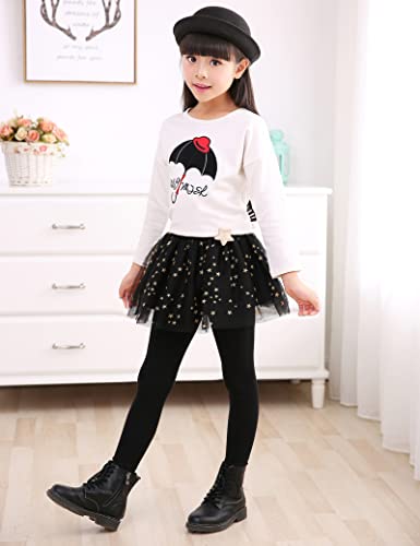 Kiench Girls' Leggings with Ruffle Tulle Tutu Skirts Attached Footless Tights3