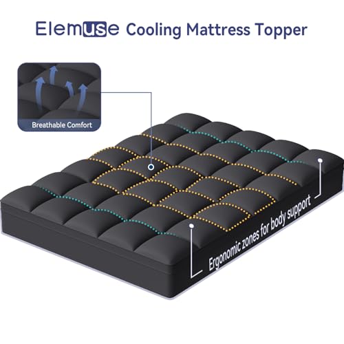 Image of ELEMUSE RV Short Queen Black Mattress Topper, Thick Pillow Top Mattress Pad | Overfilled down alternative filling adds plush comfort. Deep pocket design, ideal for campers and travel trailers.