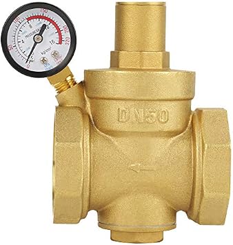 DN50 Brass Relief Valve Adjustable Water Pressure Reducing Regulator Reducer+Gauge Meter,Protect RV Plumbing and Hoses from High Pressure City Water
