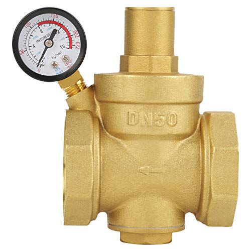DN50 Brass Relief Valve Adjustable Water Pressure Reducing Regulator Reducer+Gauge Meter,Protect RV Plumbing and Hoses from High Pressure City Water by Hilitand - Used condition - US$31.39