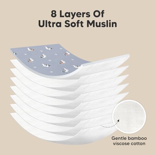 Image of 5-Pack Muslin Burp Cloths Baby Boy, Girl - Very Absorbent Baby Burp Cloth Rags, 8-Layers Viscose Derived from Bamboo Cotton Muslin Towel, Super Soft Spit Up Rags, No Shrink Washcloths (Pets & Paws)