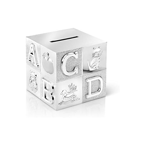 Spardose Money Box in ABC Cube Design 7.5 x 7.5cm Tarnish-Proof Silver-Plated Cover