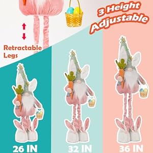 Unanscre large easter bunny gnome plush elf decoration standing rabbit gnome wretractable spring legs26 36 handmade hold easter eggs basket carrot doll for easter ornament home decor  urban country home decor