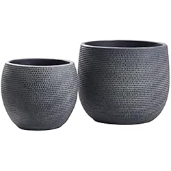 Macetero Negro Ceramica Olly & Rose Barcelona - Juego de 2 macetas de cerámica para Interiores y Exteriores (Negro)
