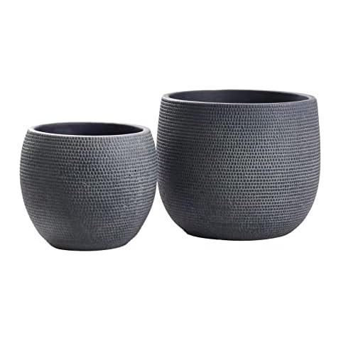 Olly & Rose Barcelona Ceramic Plant Pot Set 2 - Indoor & Outdoor Planters (Black) Cover