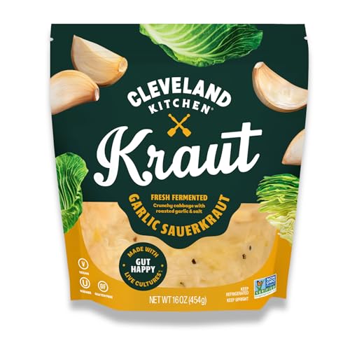 Cleveland Kitchen Roasted Garlic Kraut - Fresh & Crunchy Sauerkraut, Lightly Fermented Vegetables...