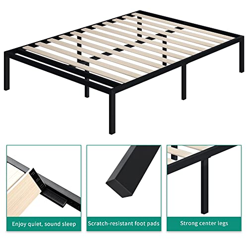 Yitahome Bed Frame 14 Inch Platform Wood Slats Mattress Supports Sturdy Foundation, Black, No Boxing Spring Needed (Queen) #TOP5