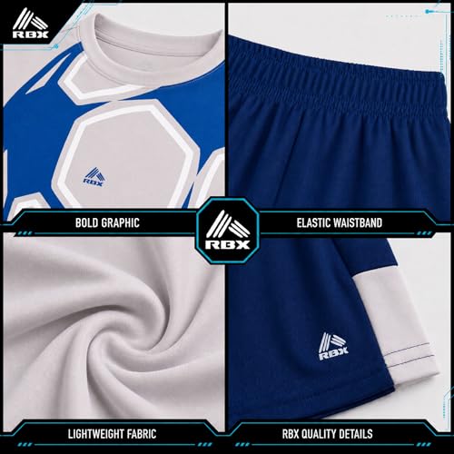 Image of RBX Boys Athletic Shorts Set - 2 Piece Active Performance Graphic Tees and Mesh Gym Shorts for Boys With Elastic Waistband